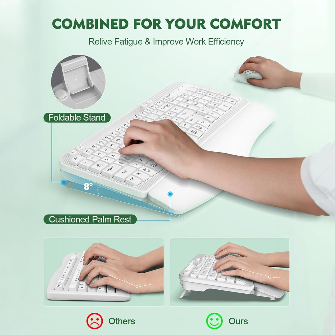 Combinación de teclado y mouse inalámbricos, teclado ergonómico de...