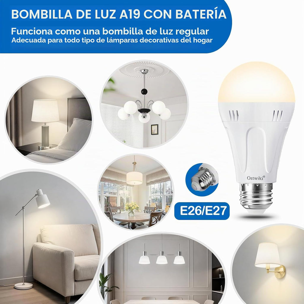 Lámpara Paquete de 10 bombillas de emergencia recargables A19 E26 9W 3000K