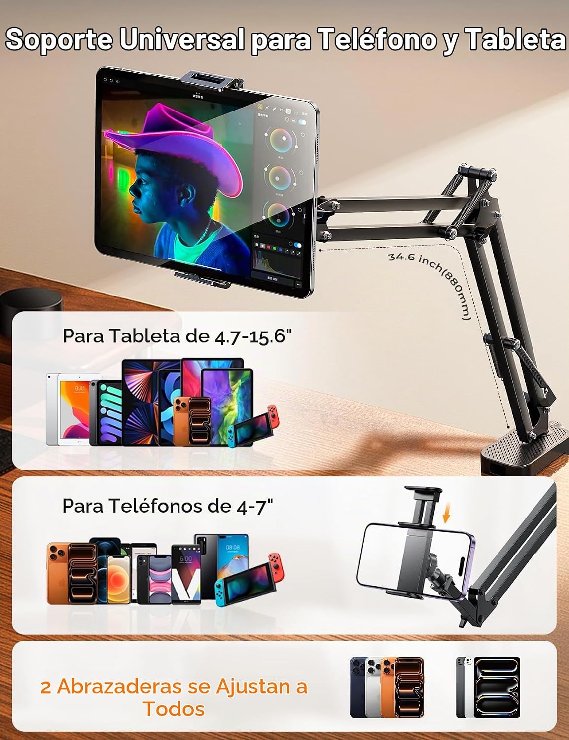 LISEN - Soporte para tablet y iPad, soporte de escritorio, brazo de