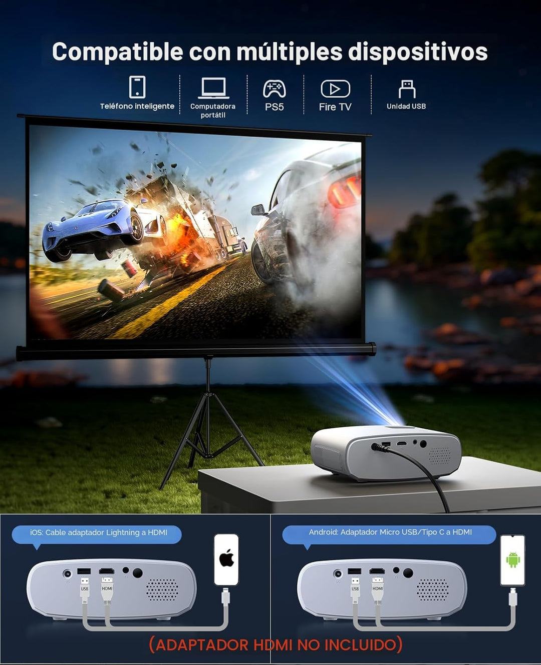 Elephas \u2013 2020 Mini Proyector de Película, 5000 LUX Full HD 10...