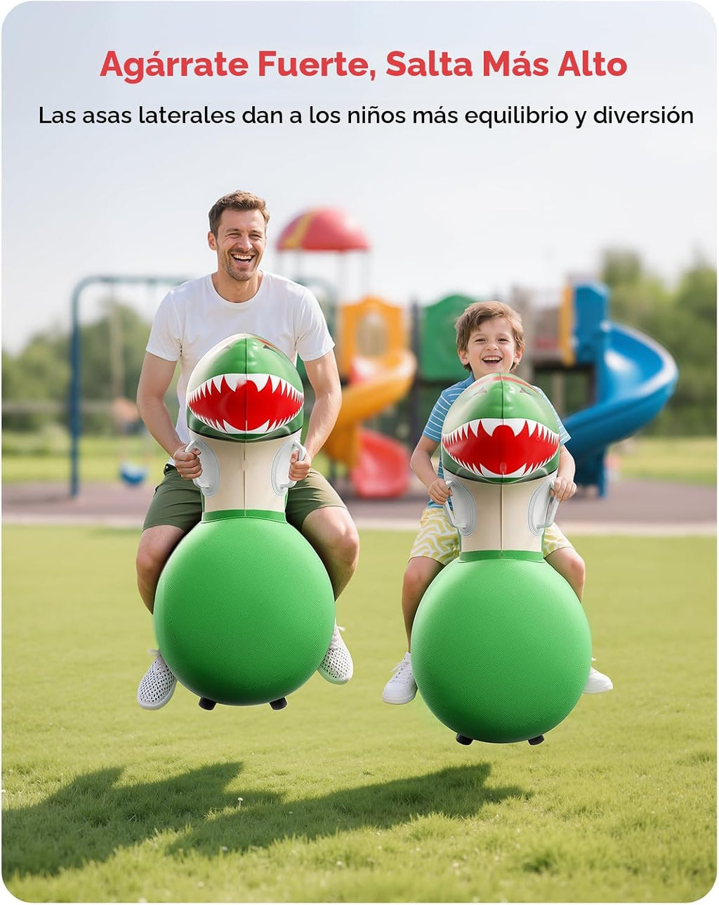 QPAU - Juguetes inflables de dinosaurios saltarines de 2 piezas con bomba de mano, gigantes de alta resistencia, capacidad de carga de 220 libras, juguete saltarín para montar y rebotar, para niños y