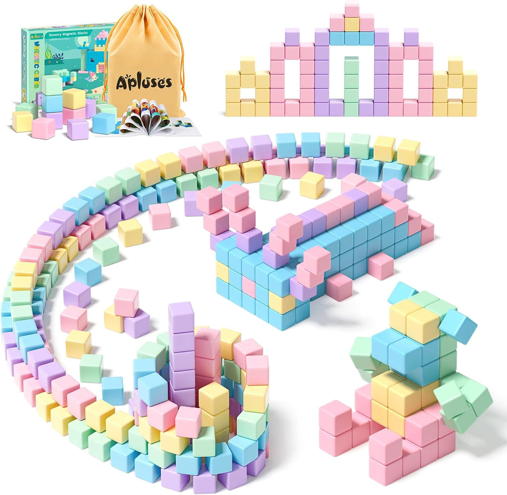 Apluses 45 bloques magnéticos – Juguetes para niños y niñas, bloques de construcción magnéticos, juguetes sensoriales STEM para autismo al aire libre para niños y niñas de 3 a 5 años