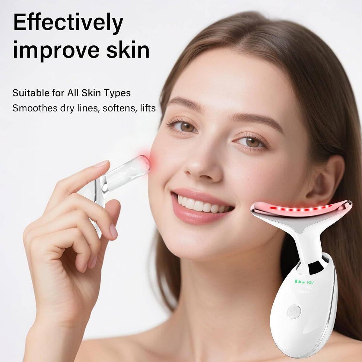Suenohyu Terapia de luz roja para masajeador facial, dispositivo de terapia de luz de mano para el cuidado de la piel en el hogar, terapia de luz, herramienta de masajeador facial para cuello (blanco)