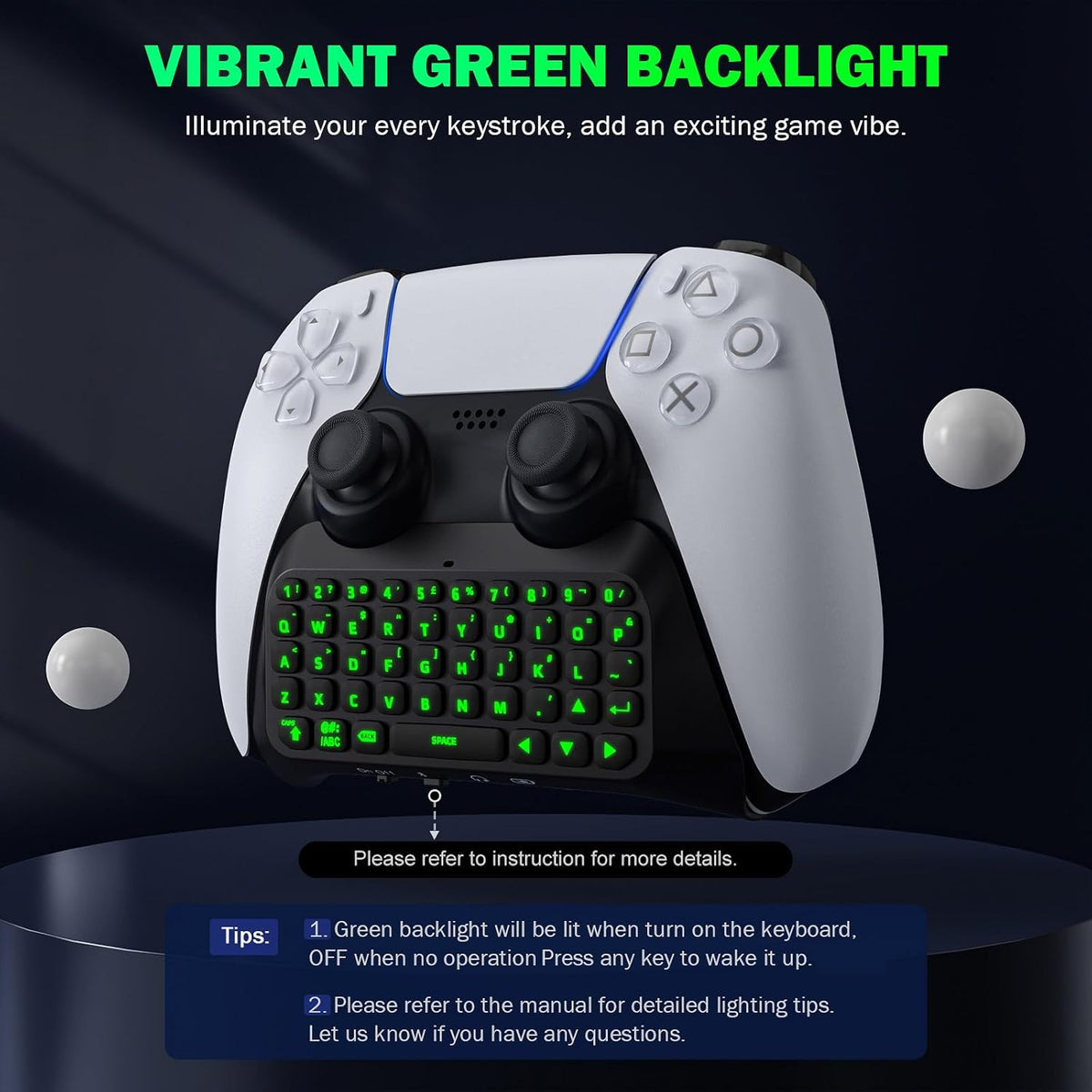 Teclado MoKo para controlador PS5 con retroiluminación verde