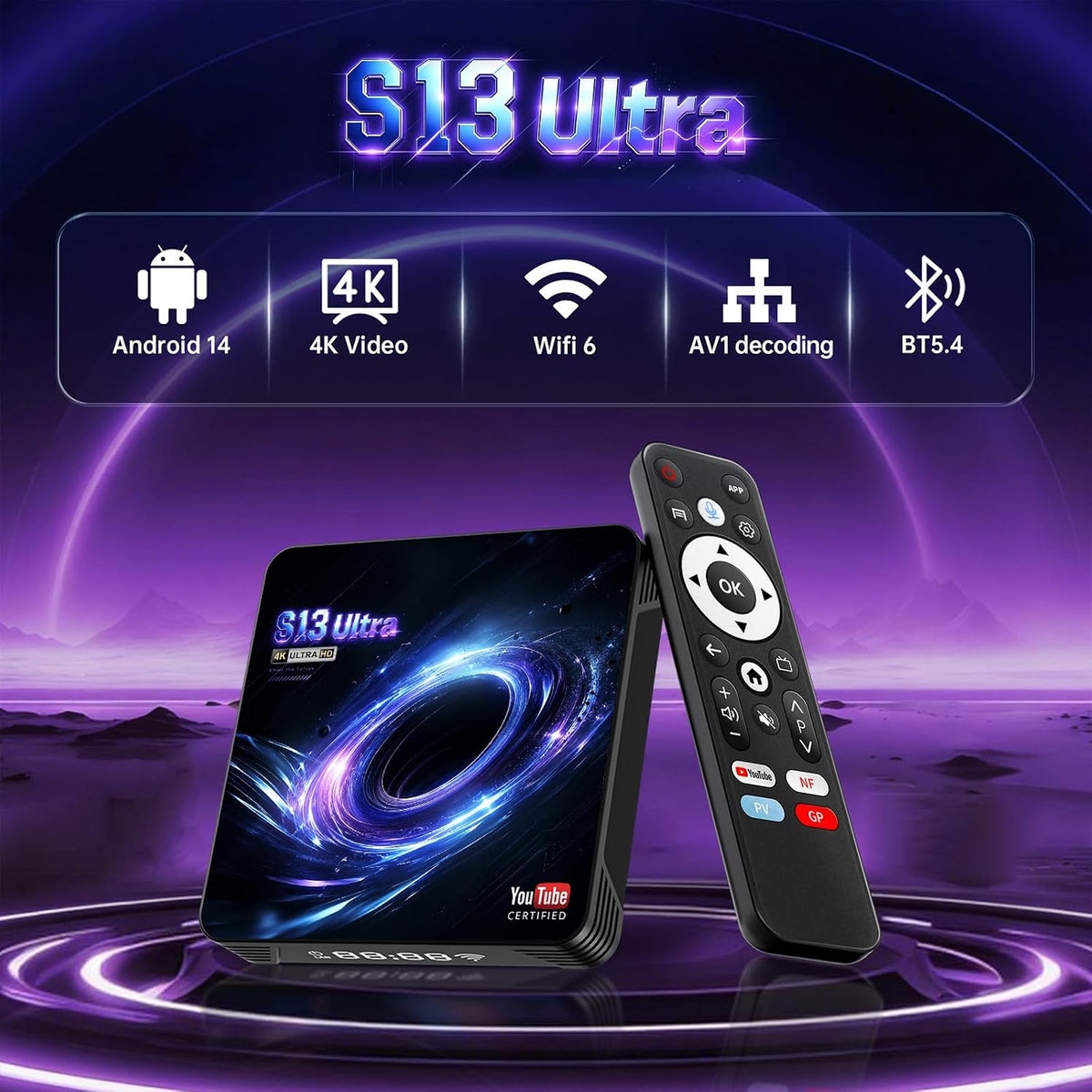 Android TV Box 14.0, YouTube certificado 4K 4GB/32GB RK3539 10/100M Ethernet