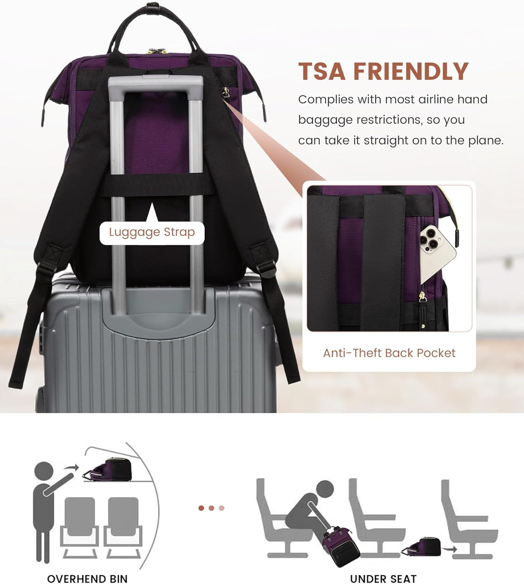 LOVEVOOK - Mochila para laptop de mujer, 15.6'' impermeable...