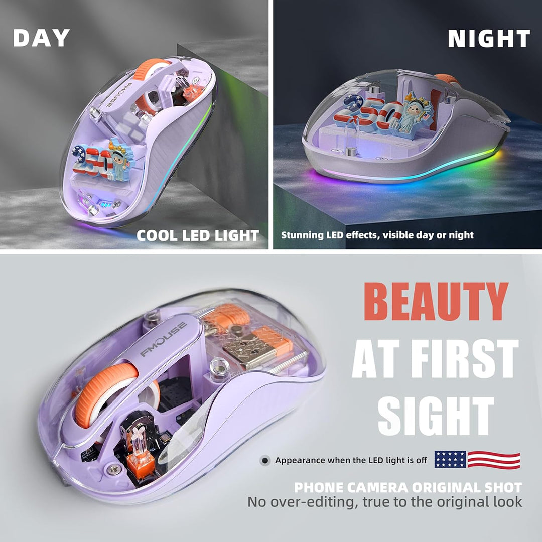FMOUSE Ratón inalámbrico transparente, regalo del 4 de julio, 250 e...