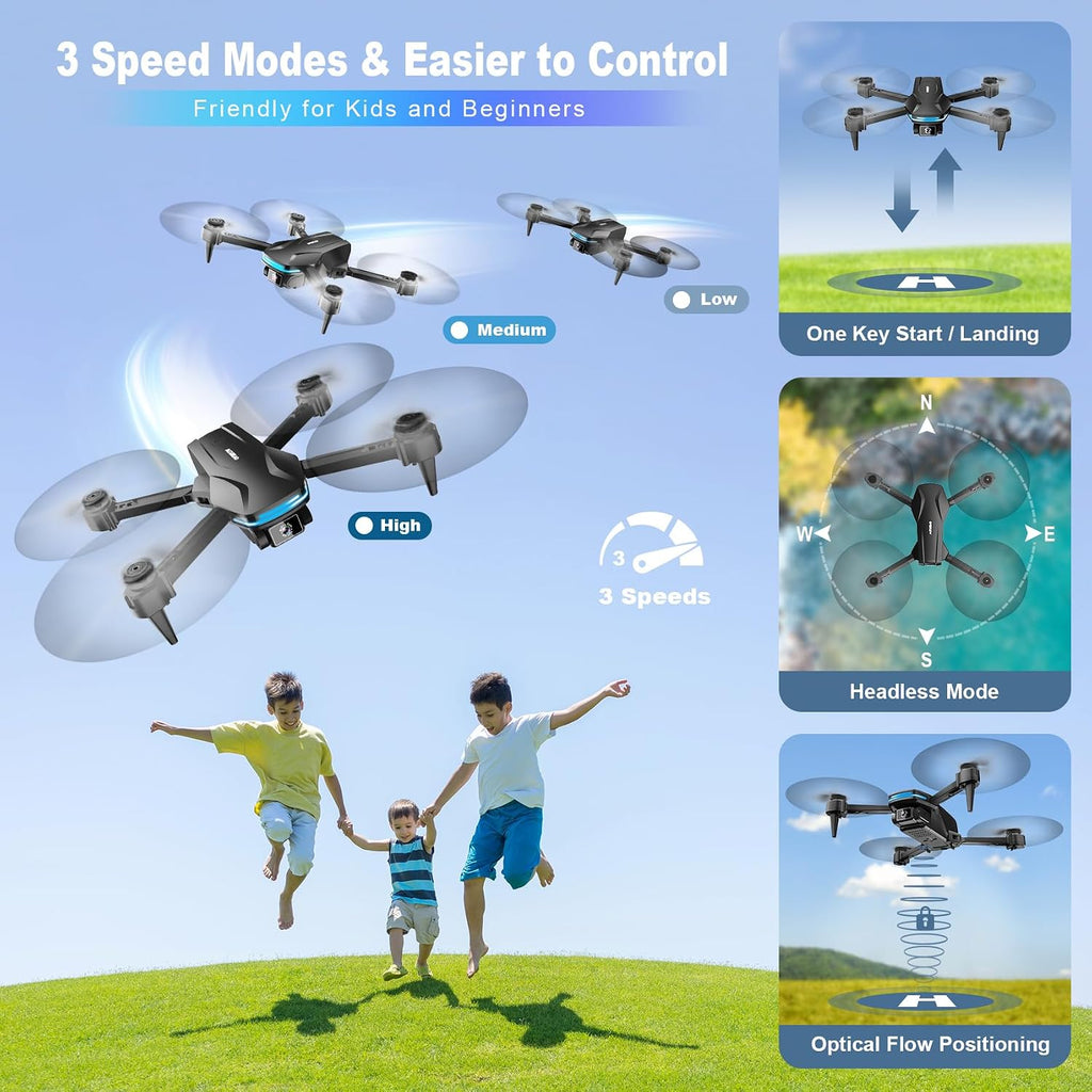 Drones 1080P con cámara para adultos, Drone plegable con 2 baterías