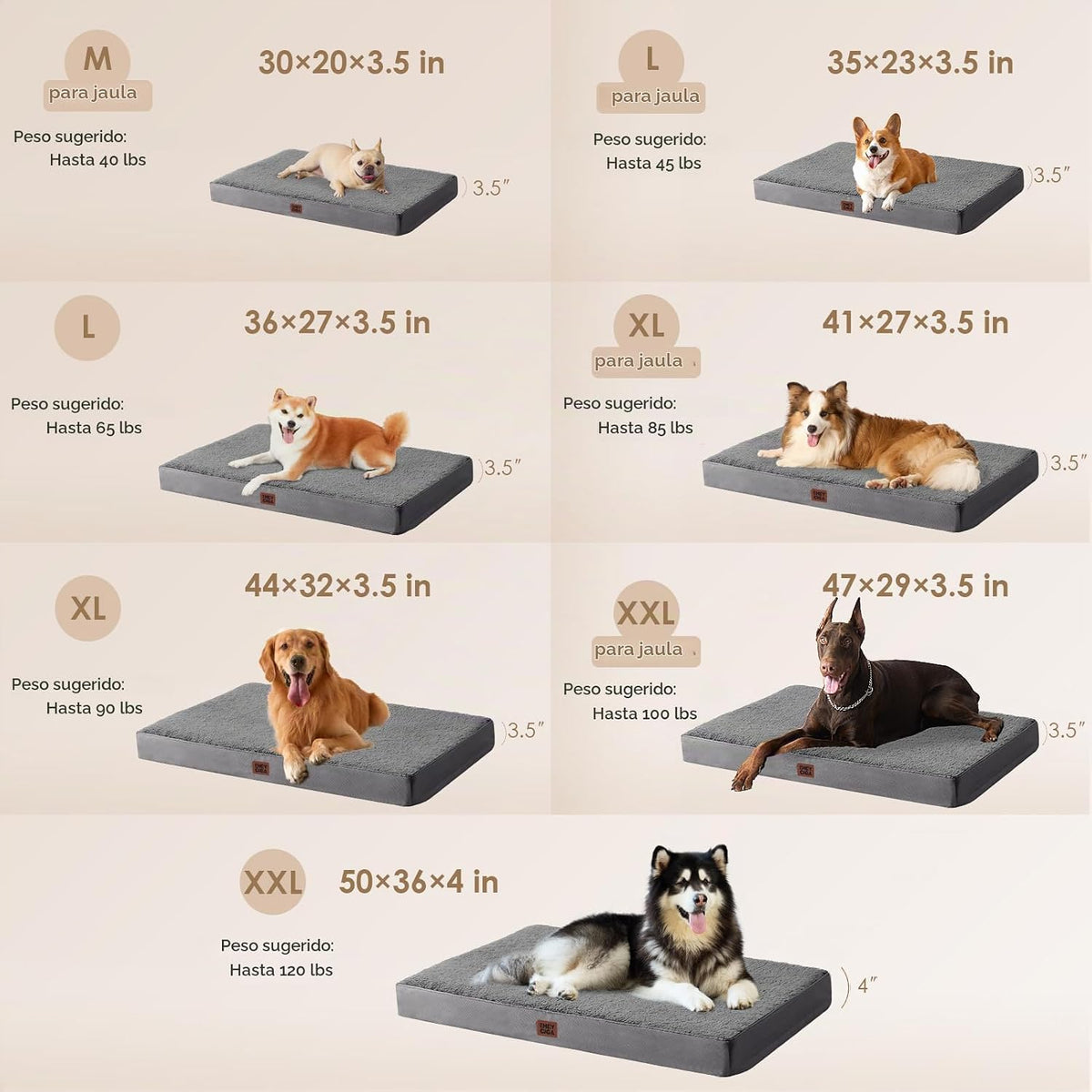 EHEYCIGA Cama extra grande para perro, lavable con funda extraíble, camas ortopédicas para perros, colchón para perro, gris, 44.1 x 31.9 x 3.0 in