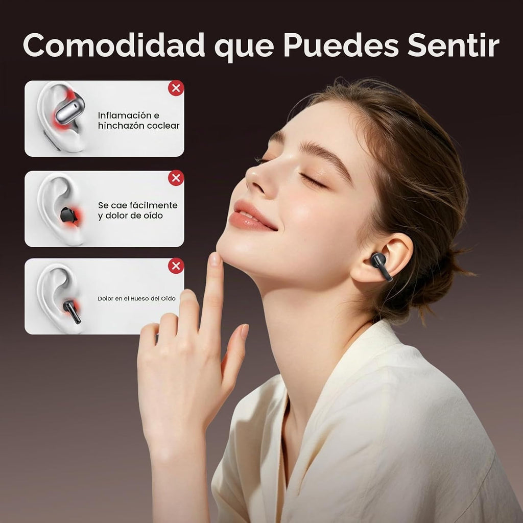 Auriculares con clip, auriculares inalámbricos Bluetooth 6.0 de oreja abierta con control táctil, diseño ligero de clip para la oreja, auriculares deportivos aptos para gafas para correr