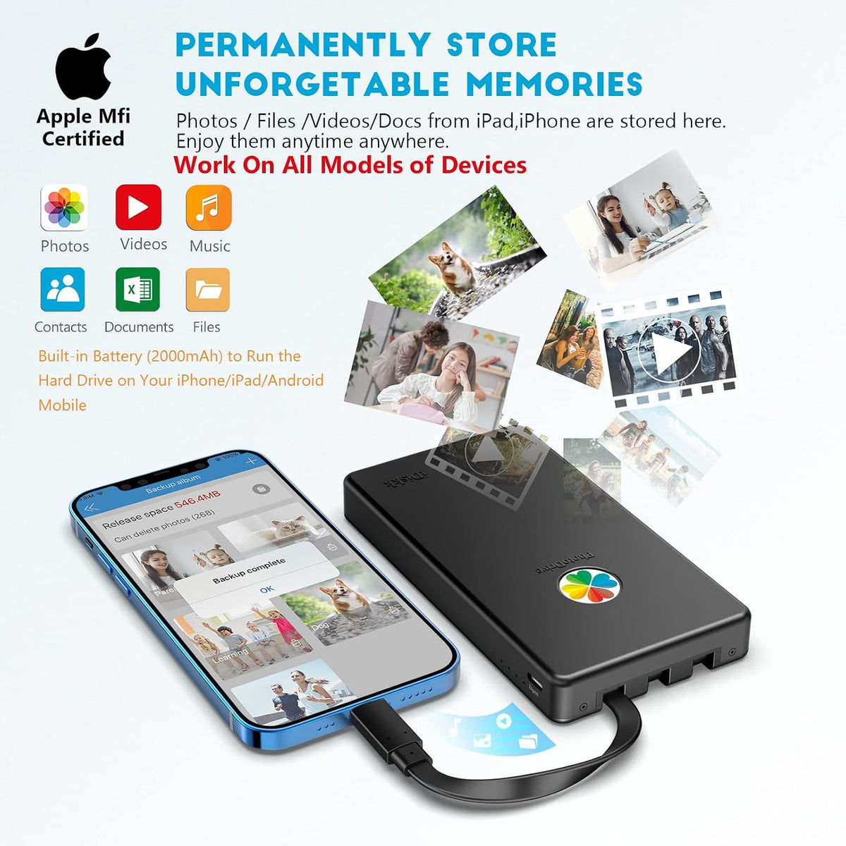 iDiskk Certificado por App-le, Disco Duro Externo de 2TB, para iPho...