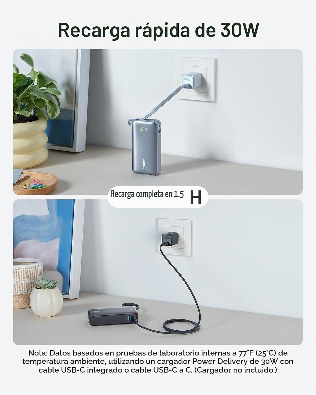 Anker Nano Power Bank, cargador portátil de 10,000 mAh con cable US...
