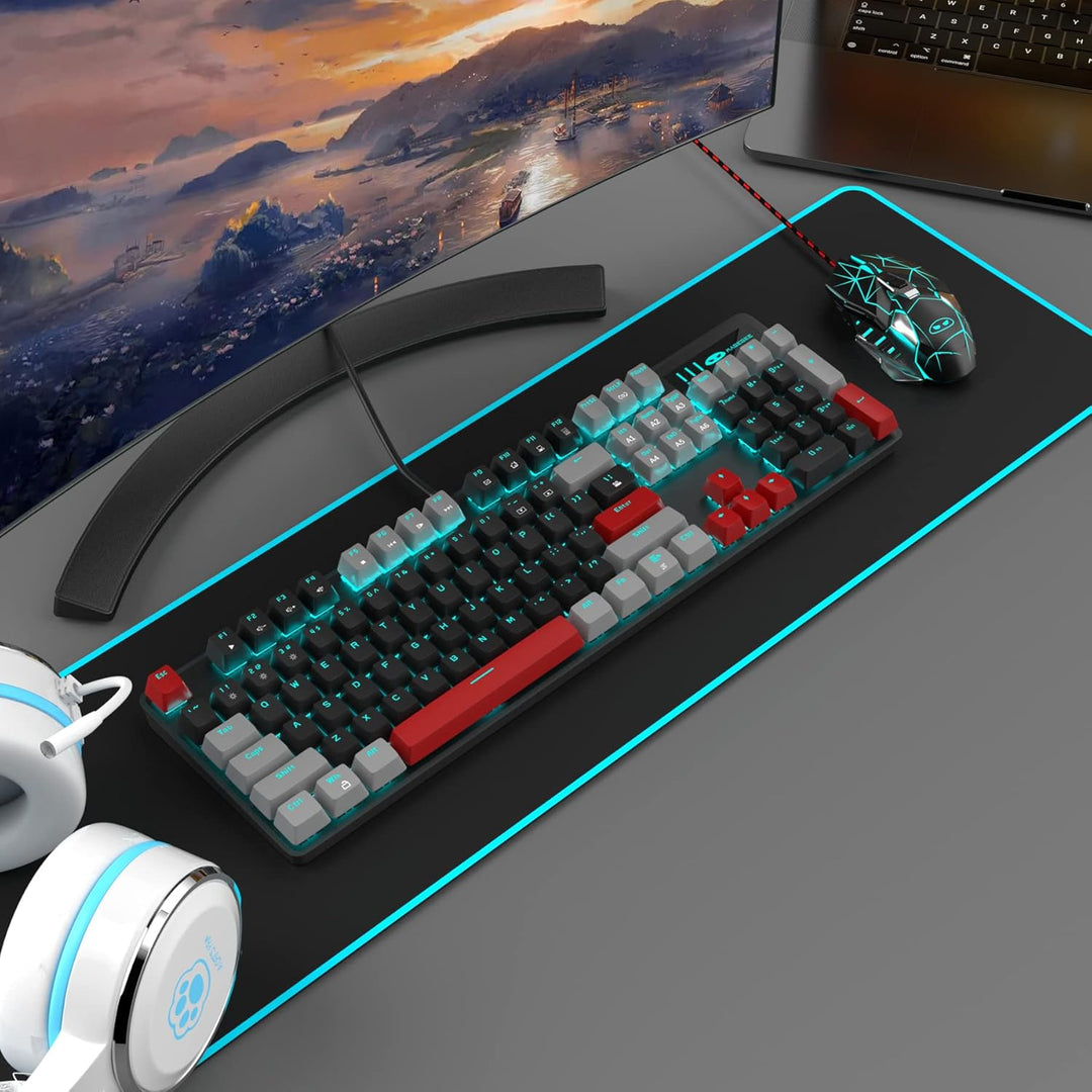 MageGee Teclado mecánico para juegos, 104 teclas, teclados retroilu...