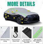 Funda para automóvil con tira reflectante verde, protector de granizo con forro de algodón, cubierta de parabrisas para hielo y nieve, cubierta de carrocería para todo tipo de clima para sol, lluvia, polvo