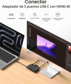 Belkin USB C Hub, Hub de 5 puertos con pantalla HDMI 4K a 60Hz, entrega de alimentación de 100W, transferencia rápida de datos 10Gbps, adaptador multipuerto USB C - Compatible con MacBook, iPad Pro