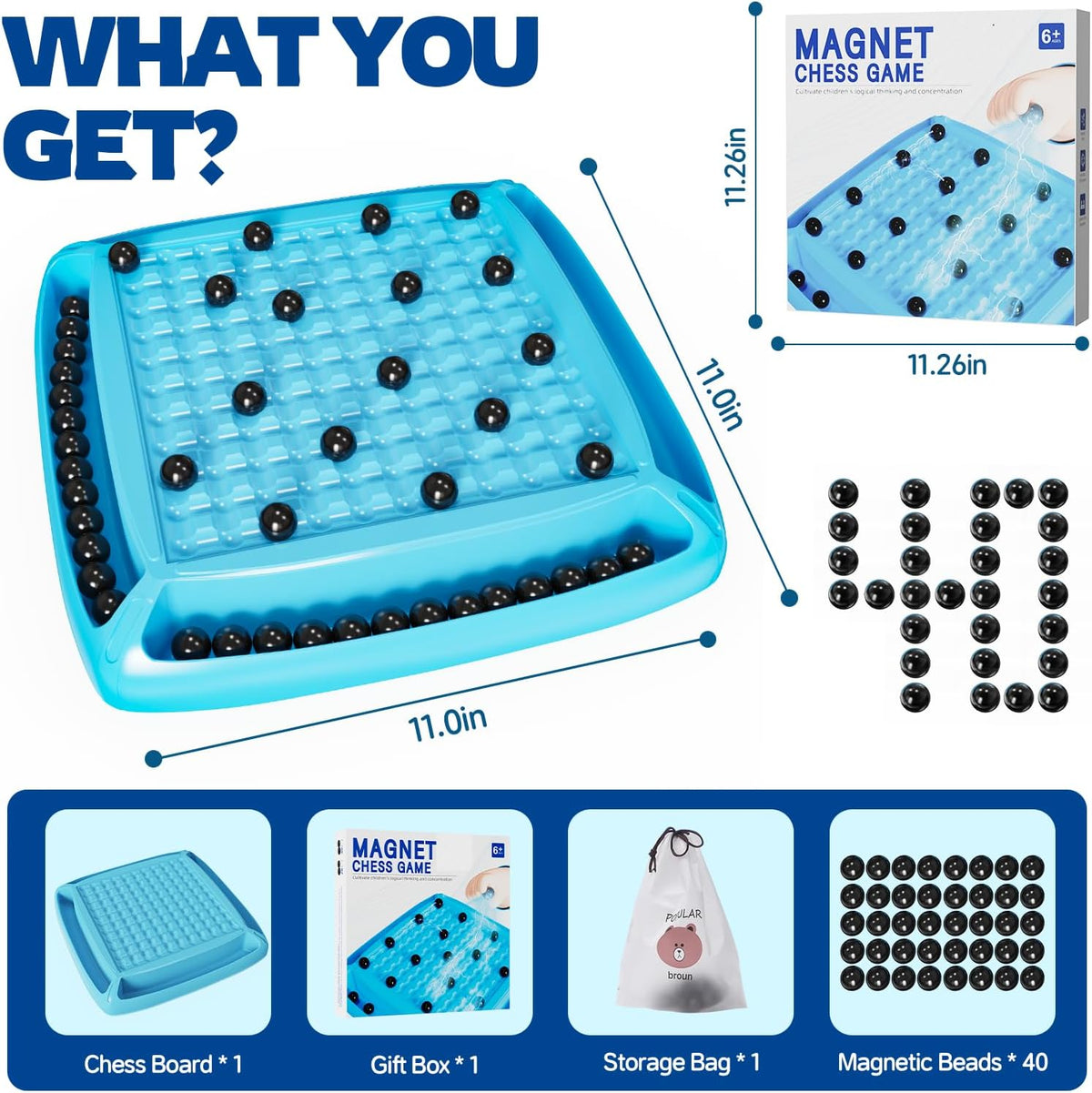 Juego de imán, juegos magnéticos de ajedrez, juegos de mesa para niños de 6 a 8 a 12 años, juegos de ajedrez magnéticos, juegos de mesa familiares para niños y adultos, juego magnético con 40 piezas, divertidos regalos de cumpleaños para niños (azul)