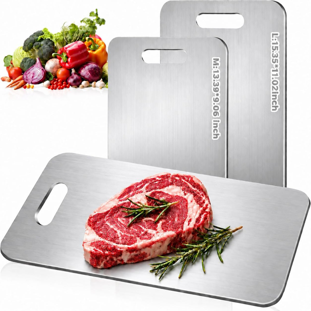 Tabla de cortar Katori Titanium para cocina, tablas de cortar 100% titanio puro, tabla para picar Titanware doble faz no tóxica para cortar carne, verduras y fruta, apta para lavavajillas (M+L)