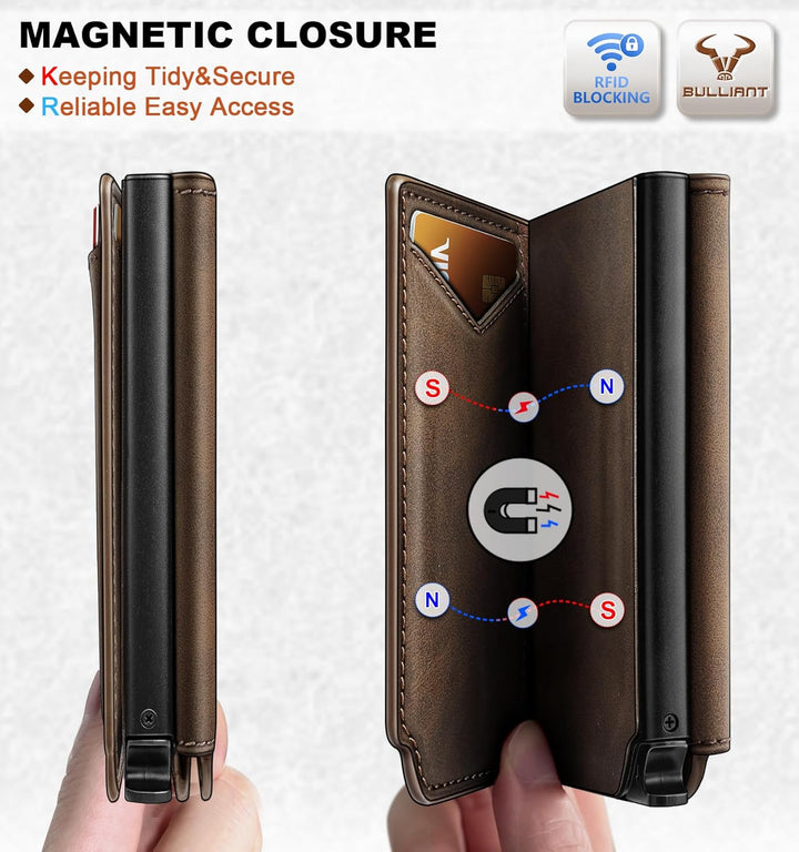 BULLIANT Billetera de cuero para hombre, tarjetero con clip para di...