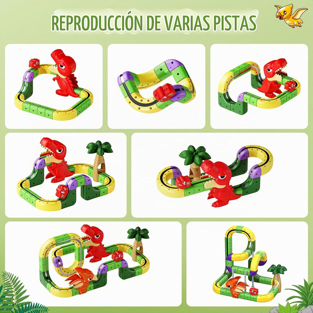 Juego de tren magnético de dinosaurio para niños de 3 a 5: 115 piezas 3D Infinity Racer Cube pistas antigravedad riel eléctrico de tren de pistas de regalos de cumpleaños juguetes para niños