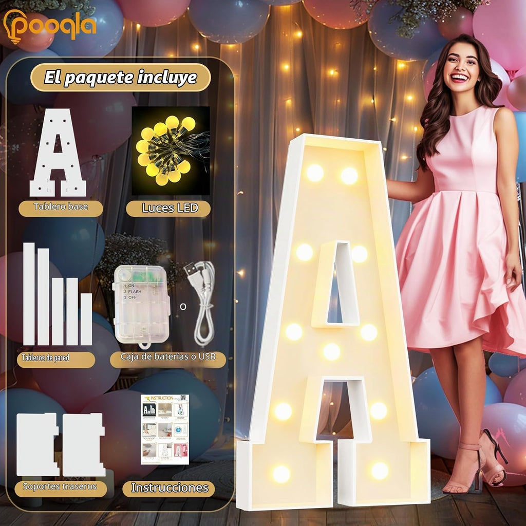 Letras iluminadas de marquesina de 4 pies, letras de marquesina de 4 pies de alto, letras iluminadas de mosaico gigante para fiesta de cumpleaños, baby shower, regreso a casa, decoración de boda, letra D grande
