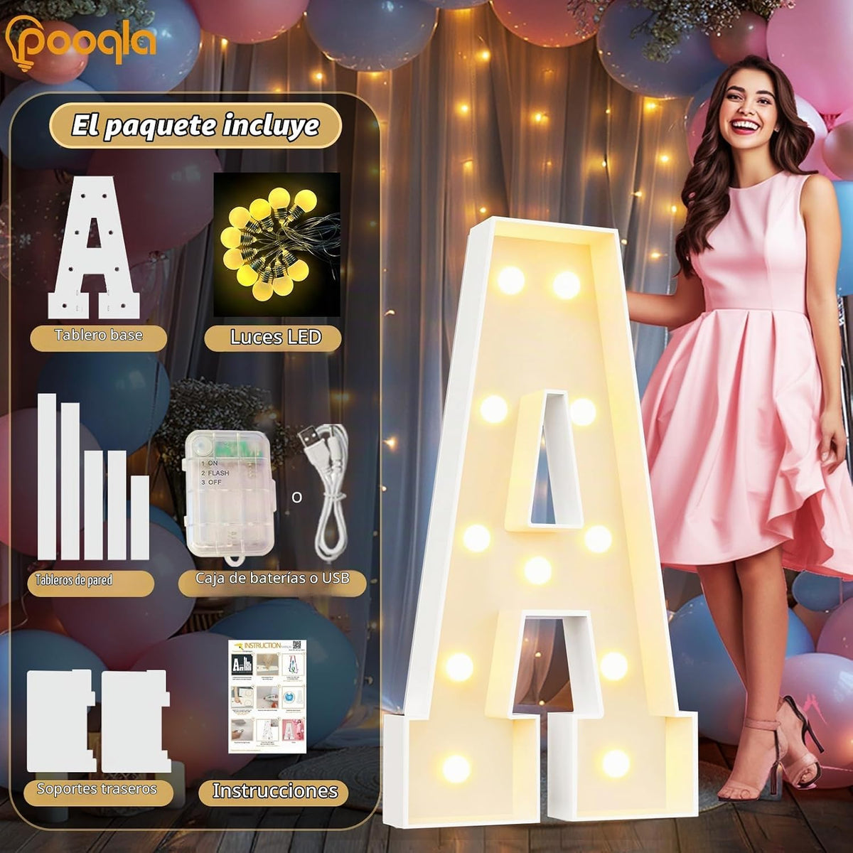 Letras iluminadas de marquesina de 4 pies, letras de marquesina de 4 pies de alto, letras iluminadas de mosaico gigante para fiesta de cumpleaños, baby shower, regreso a casa, decoración de boda, letra grande R