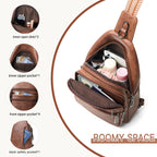 Bolso bandolera para mujer, bolsos cruzados, riñoneras, bolsa sobre el hombro, mochila de cuero vegano, bolso de viaje para regalo, color marrón