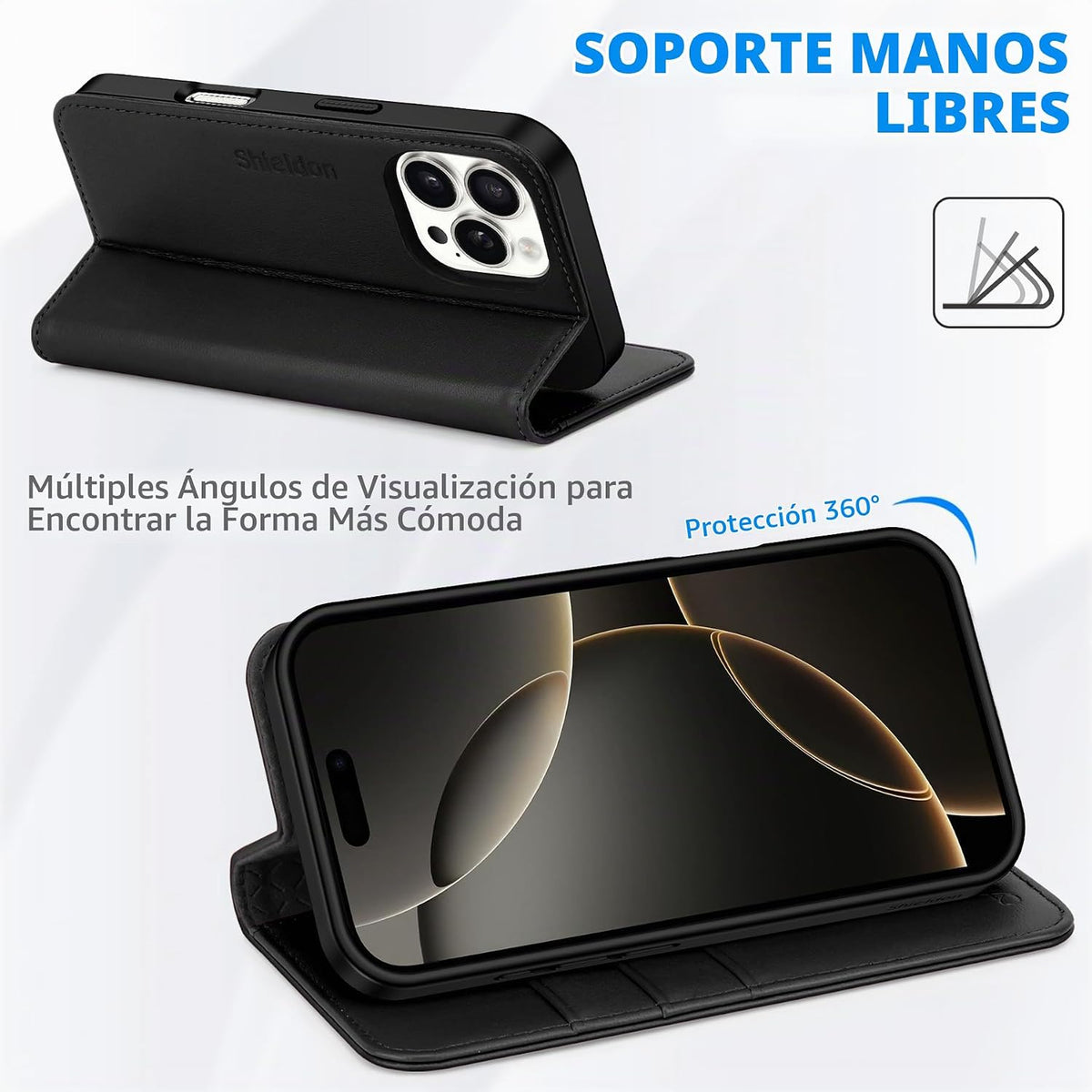 SHIELDON Funda tipo cartera de piel auténtica para iPhone 16 Pro de 6.3