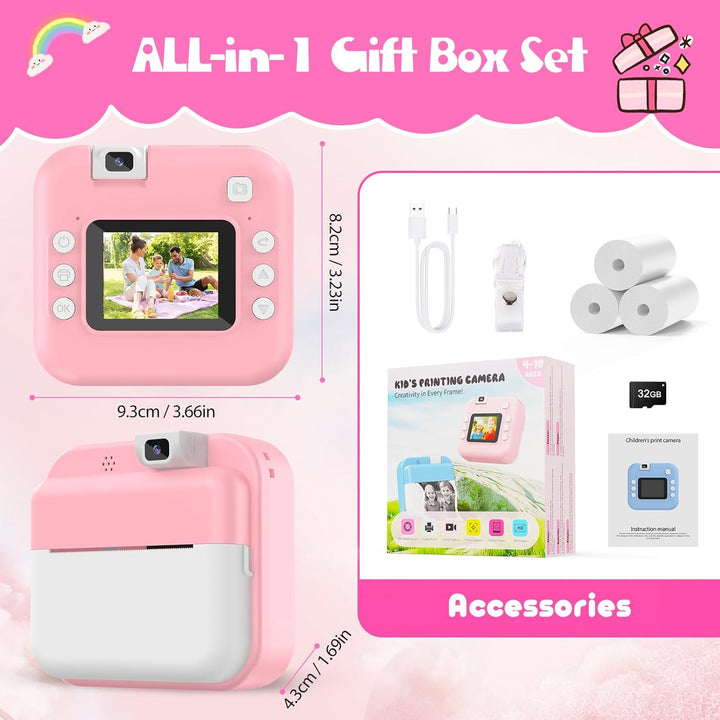 Cámara para niños con impresión instantánea y lente reversible, reg...