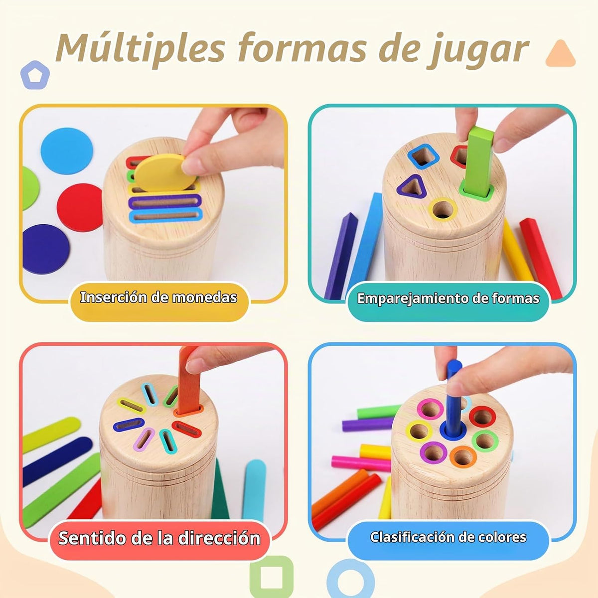 Juguete de madera 4 en 1 para clasificar colores, juguetes Montessori para niños de 2, 3, 4 años