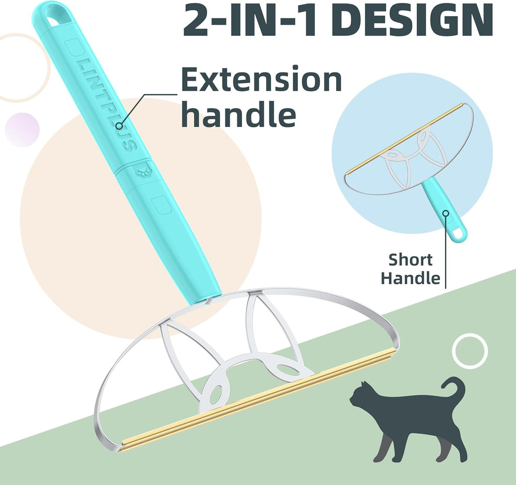 MAX & Pro LINTPLUS - Paquete de removedor de pelo de mascotas, 2 en 1, doble mango ajustable y fijo, herramientas grandes y compactas para alfombras, muebles, automóviles y espacios reducidos