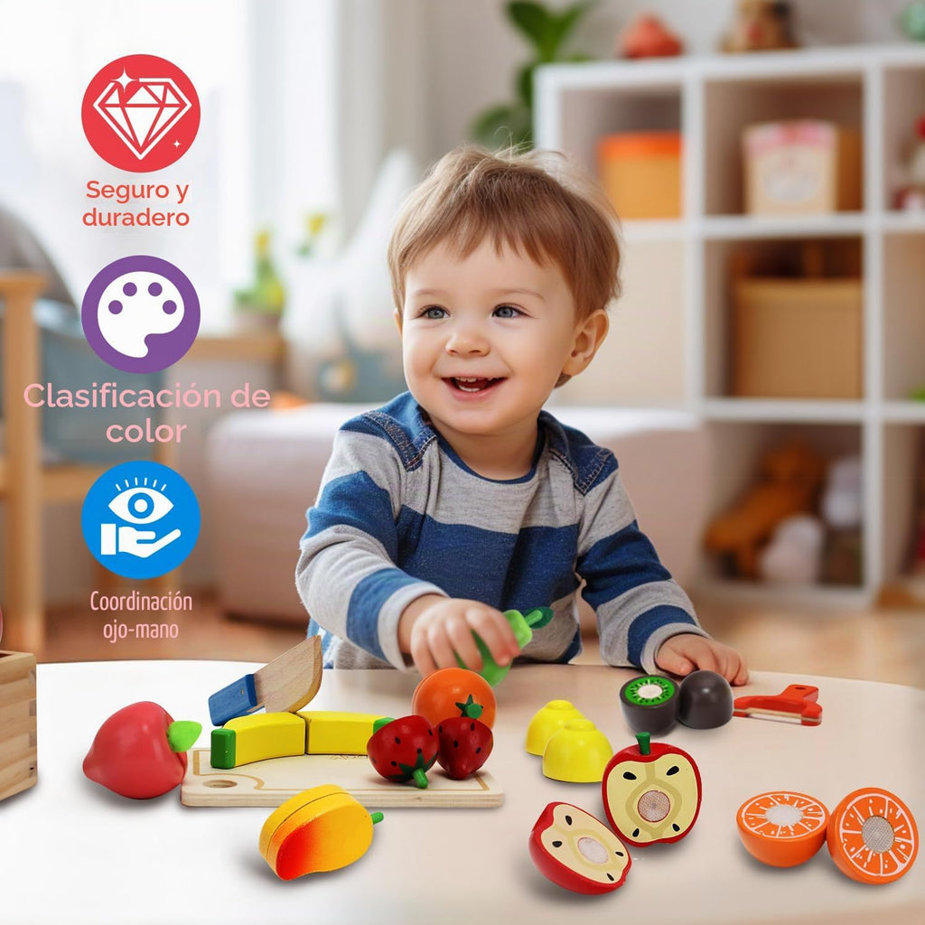 Set de Alimentos de Madera para Jugar de Juegos de Rol para Niños Pequeños Accesorios de Cocina Juguetes Fruta para Cortar Regalo para Niños Niñas Juguetes Educativos Montessori