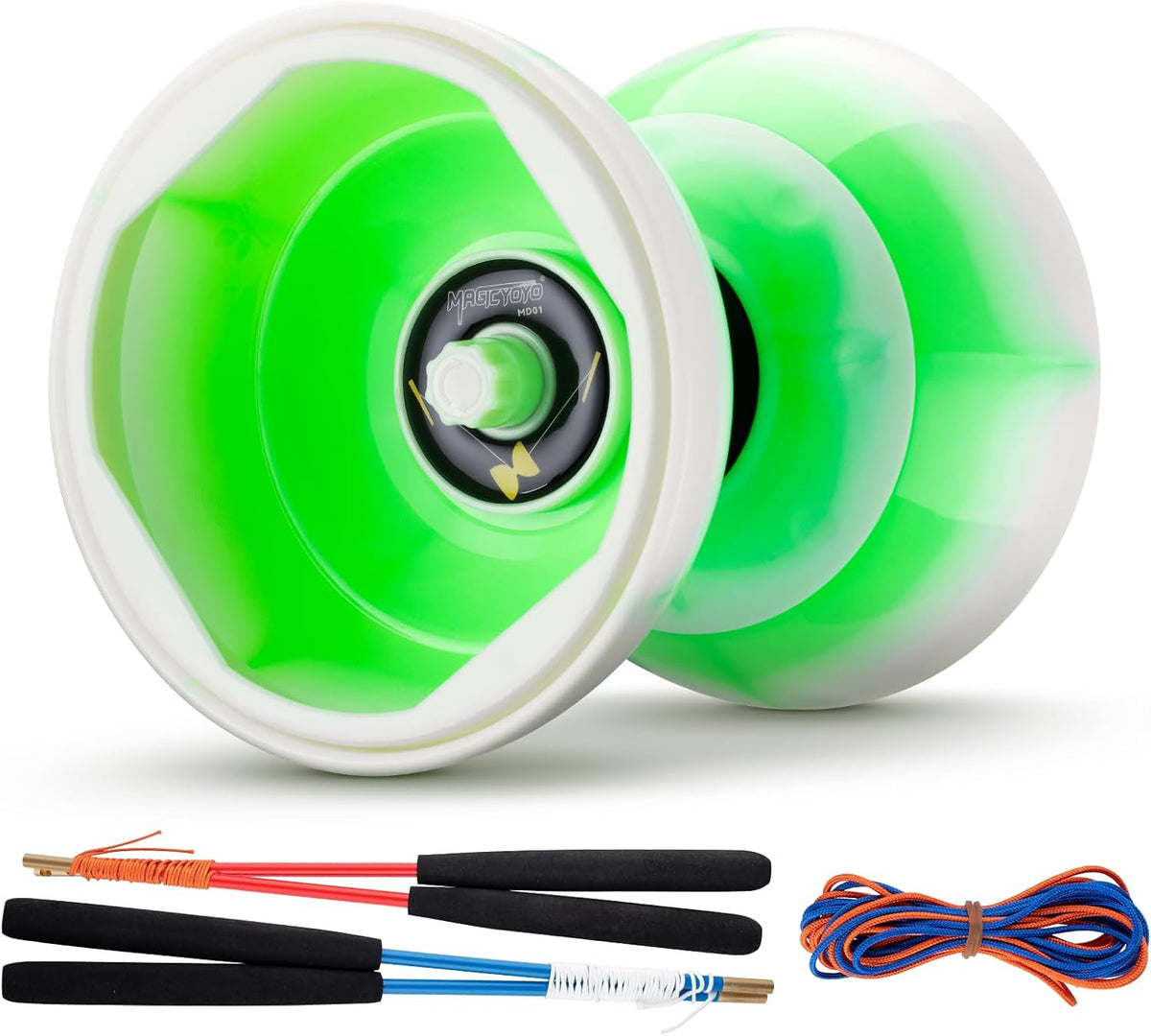 MAGICYOYO Pro Triple Rodamiento Diabolo Tamaño Mediano 5" Azul. Juguete de Yoyo Chino con 2 Pares de Palos de Carbono + 2 Cuerdas Extra + 1 Bolsa de Malla, Yoyo Chino Diabolo de Altas Prestaciones