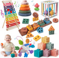 Set de Juguetes Montessori 6-en-1 para Bebés con Clasificador de Formas de Madera, Xilófono y Mordedor