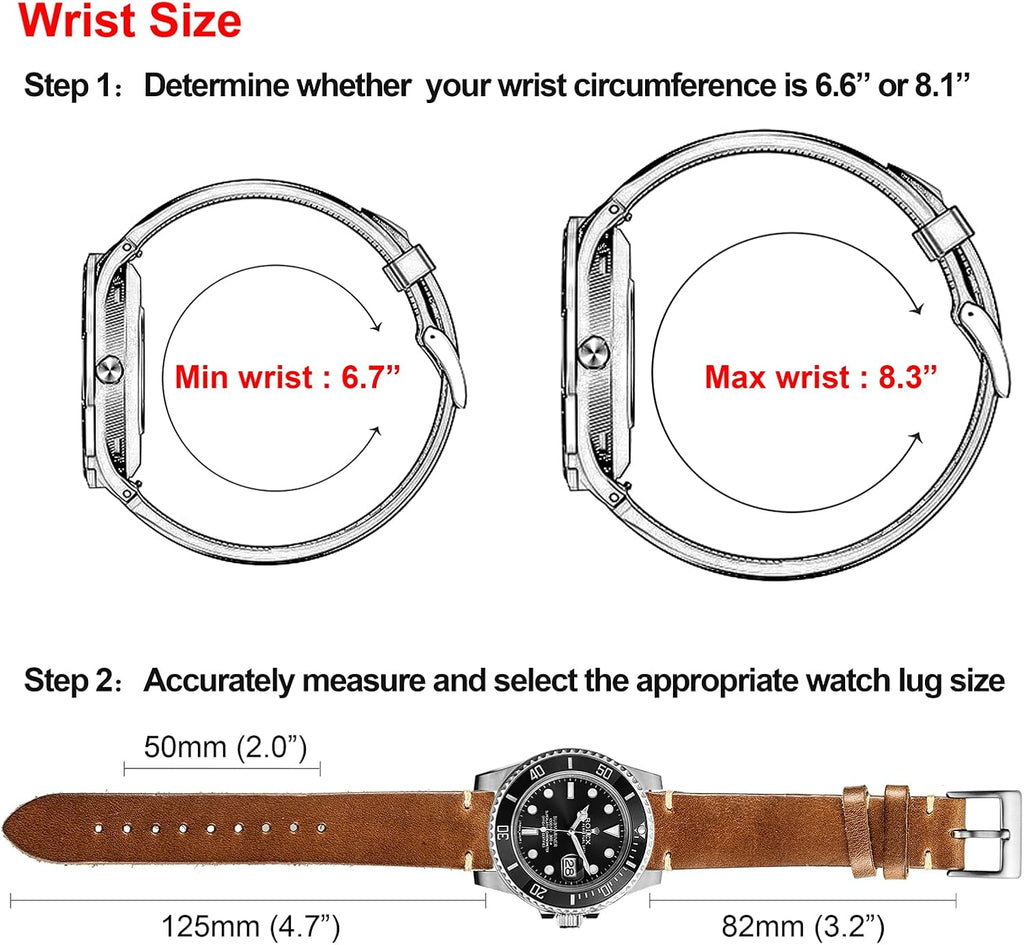 hemsut h Horween - Correas de reloj de cuero para hombre, correa de cuero de liberación rápida para reloj, envoltura de repuesto de 0.71 pulgadas, 0.78 pulgadas, 0.86 pulgadas
