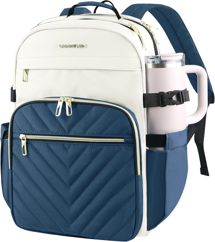 VANKEAN Mochila para laptop para mujer, Beige-azul neblina, 17,3 pu...
