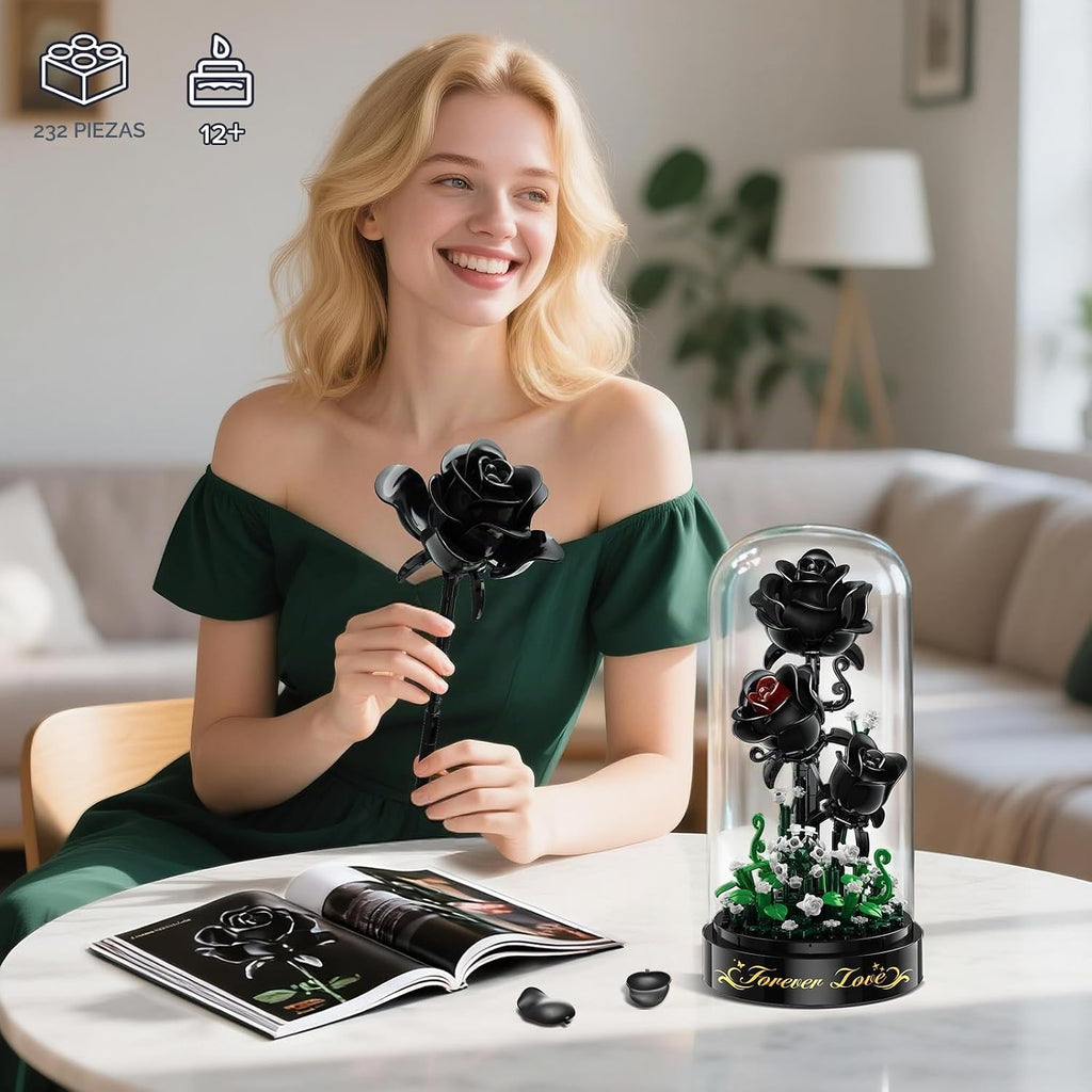 HiWEEGO Juego de construcción de flores con luz LED y cubierta antipolvo