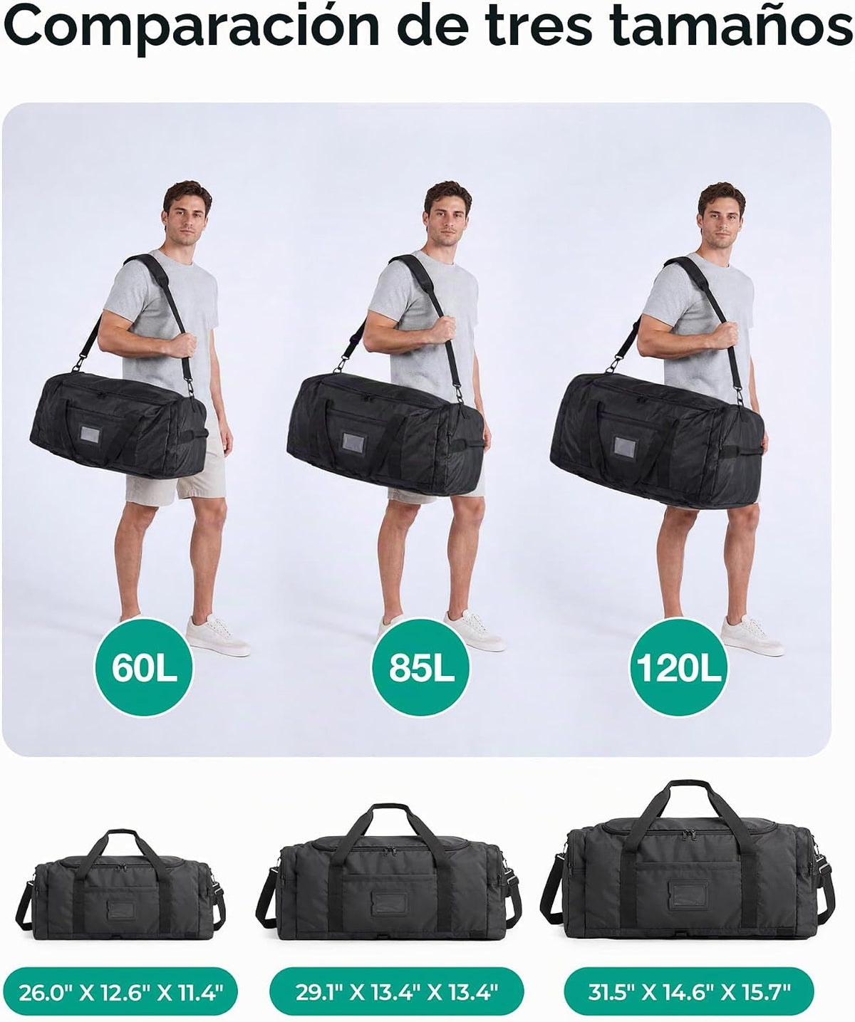 BAGSAMRT - Bolsa de lona plegable para viajes, bolsa de viaje para hombres, mochila de viaje 4 en 1, bolsa de transporte para fin de semana, Verde