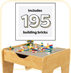 KidKraft Mesa de actividades reversible de madera con tabla con 195 ladrillos de construcción, gris y natural, regalo para mayores de 3 años