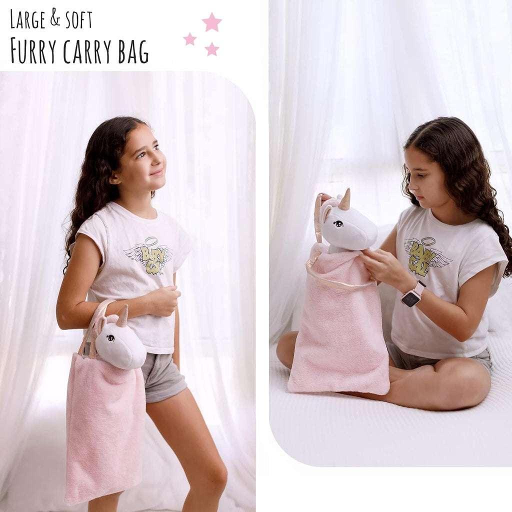 Perfectto Design Muñeca Unicornio Bailarina Animal de Peluche para Niñas - Juego de Muñeca de Juguete de Peluche, Bolsa, Ropa de Tutú, Alas - Juego para Regalo de Niña de 3 4 5 Años para Niña Pequeña