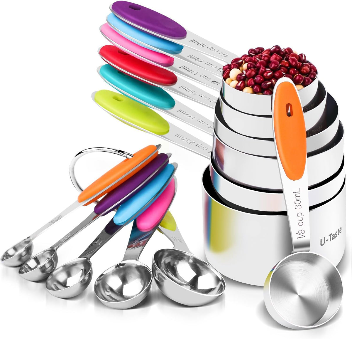 U-Taste - Juego de cucharas medidoras de acero inoxidable 18/8, 12 unidades