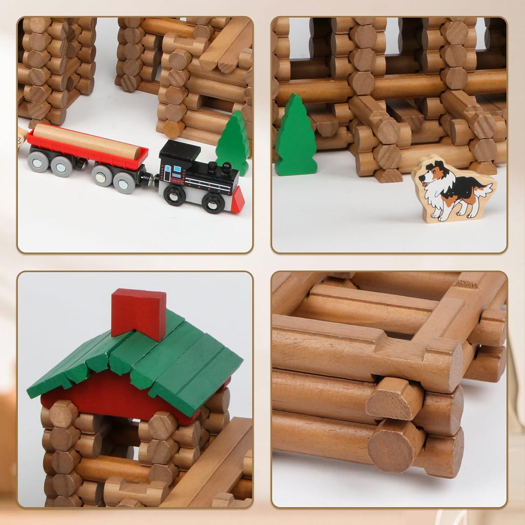 Wondertoys Juego de troncos de madera de 208 piezas, troncos de construcción clásicos a partir de 3 años, el mejor juego de regalo de construcción retro para niños, regalos educativos de ingeniería de