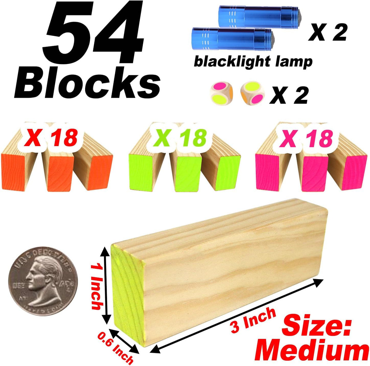 Lámpara Ahuimeius Juego de mesa Glow Tumble Tower de 54 piezas, torre que brilla en la luz negra, juego de mesa para interiores y exteriores para adultos para noche de juegos familiares