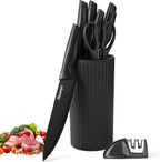 Juego de cuchillos de cocina de 8 piezas con afilador, bloque de cuchillos universal, cuchillas de acero inoxidable, diseño ergonómico, resistentes al óxido
