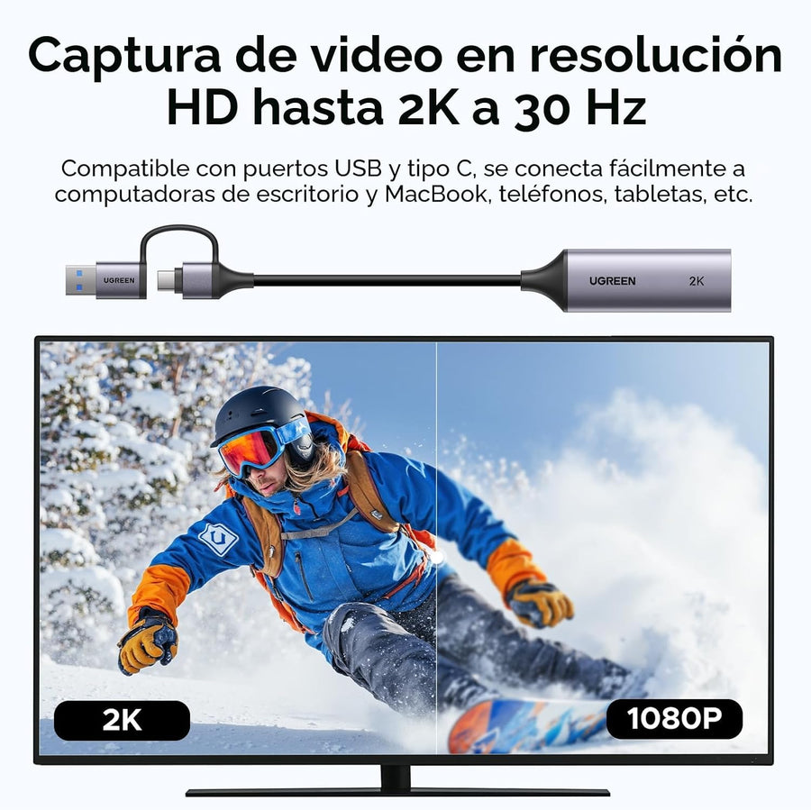 UGREEN 2K@30Hz 1080P 60FPS Tarjeta de captura de vídeo 4K Entrada H...