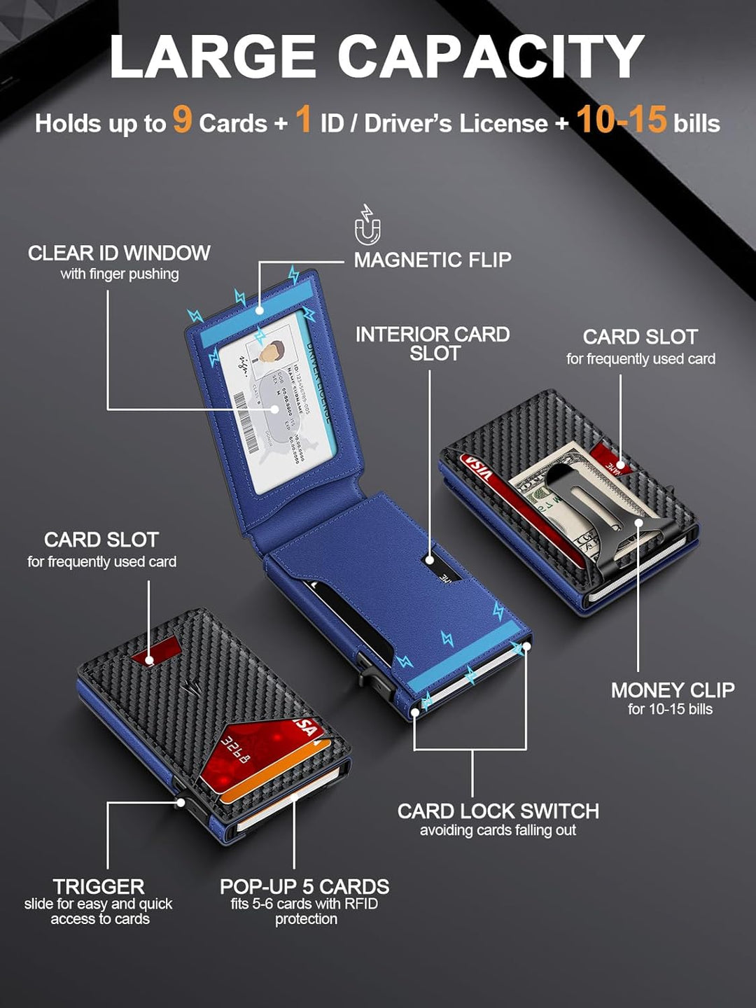 Cartera para hombre, delgada y minimalista con clip para dinero y v...
