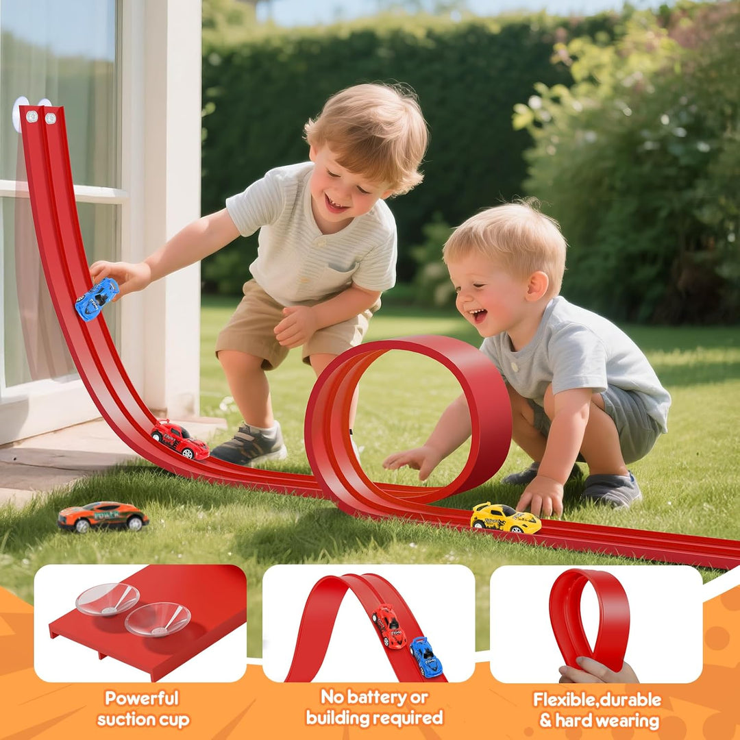 KETIEE Flex Tracks de 16 pies para niños: pista de rampa flexible c...