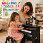 Teclado de piano para niños, teclado musical eléctrico de 37 teclas con micrófono, soporte y taburete, juguetes de piano para principiantes de 3, 4, 5, 6 años, regalo de cumpleaños para niñas y niños