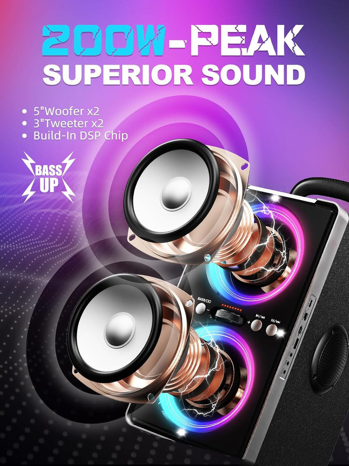 YIER - Altavoz Bluetooth, sonido estéreo fuerte de 200 W de pico co...