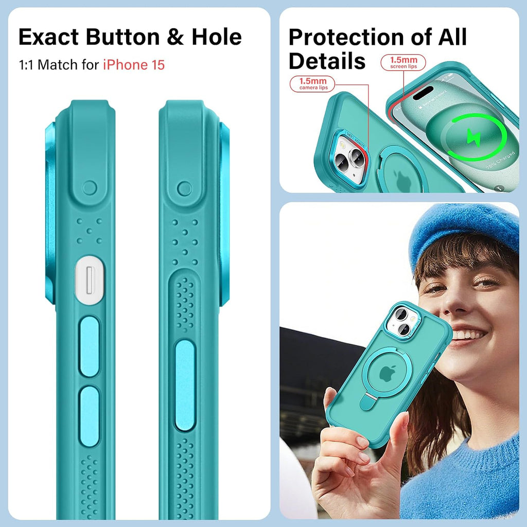 Carcasa para iPhone 15 con soporte magnético, color cian oscuro