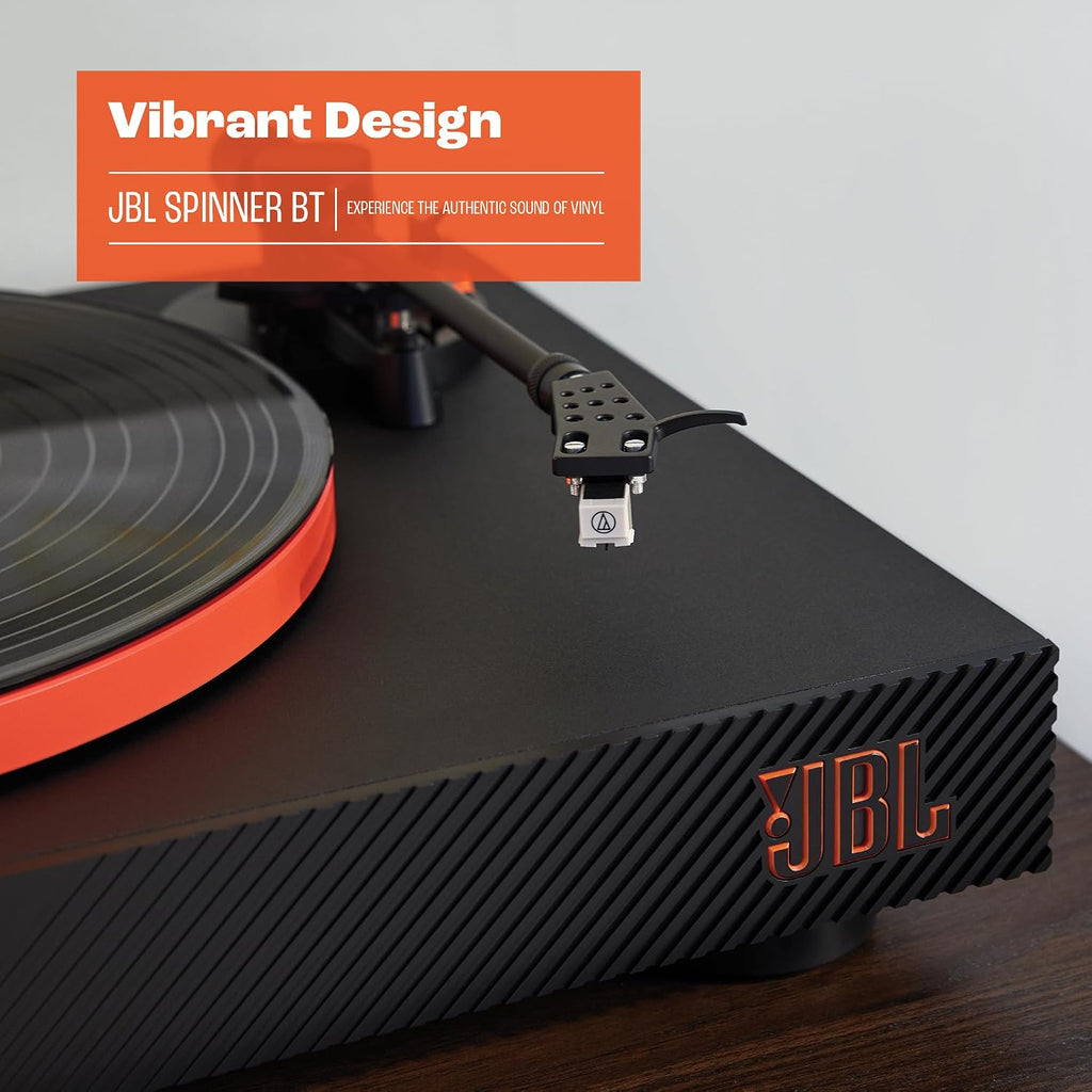 JBL Spinner BT - Bluetooth con tocadiscos AptX-HD™, componentes, portacápsula extraíble, bandeja de aluminio y transmisión por correa, cartucho de imán móvil preinstalado (negro)